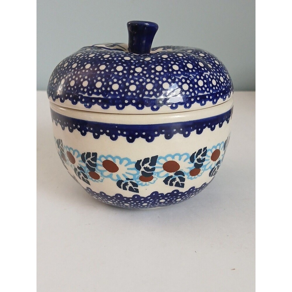 Boleslawiec Polish Pottery Apple Baker Ceramica Manufaktura Blue  Flowers Poland